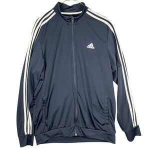 Adidas Track‎ Jacket Mens XL Navy Blue Excellent 3 Stripe Full Zip Activewear